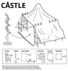 the diagram shows how to build a castle with furniture and accessories, including a ladder