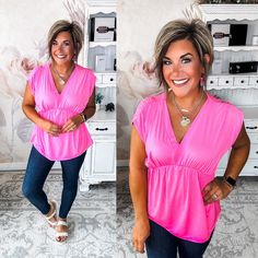 Slip into this effortlessly chic peplum top and get ready to turn heads. Crafted from a lightweight, wrinkle-resistant fabric blend, this short-sleeve V-neck top flatters your figure with its flirty peplum hem and curve-hugging cut. Perfect for a... Feminine Short Sleeve V-neck Top, V-neck Peplum Top For Summer, Spring Short Sleeve Peplum Top, Summer Casual V-neck Peplum Top, Flattering V-neck Top For Spring, Flattering V-neck Spring Tops, Feminine V-neck Peplum Top, Swim Jewelry, Rachel Clark