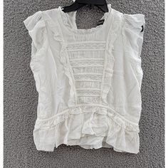 Aqua Lace Inset Ruffled Flutter Sleeve Top Shirt Women'S M White Round Neckline Aqua Lace Inset Ruffled Flutter Sleeve Top Shirt Women's M White Round Neckline Retail $78.00 Introducing A Beautiful White Top From Aqua - Perfect For Any Casual Occasion. This Blouse Has A Round Neckline, Flutter Sleeves, And A Flattering Strap Type, Making It A Great Addition To Your Wardrobe. The Shirt Is Made Of Breathable And Comfortable Rayon Material, Making It Suitable For Wear During Summer, Fall, And Summer Ruffle Top With Flutter Sleeves, Summer Tops With Ruffles And Flutter Sleeves, Summer Ruffle Sleeve Tops With Lace Trim, Summer Tops With Lace Trim And Ruffle Sleeves, Ruffle Sleeve Tops With Lace Trim For Summer, White Ruffled Flutter Sleeve Tops, Summer Flutter Sleeve Blouse With Lace Trim, Summer Lace Trim Flutter Sleeve Blouse, Summer Blouse With Lace Trim And Flutter Sleeves