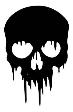 a black and white image of a dripping skull