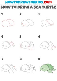 how to draw a sea turtle step by step instructions for kids and beginners with pictures