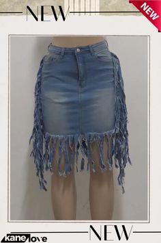 Summer Blue High Waist Fringe Denim Skirt Mid-rise Blue Denim Skirt, High-rise Blue Denim Mini Skirt, High-waisted Denim Skirt With Frayed Hem, High Waist Denim Skirt With Frayed Hem, Denim Mini Skirt With Frayed Hem, Blue Denim Skirt With Frayed Hem, Blue Mini Skirt Jeans With Frayed Hem, Blue Jeans Mini Skirt With Frayed Hem, Spring Blue Denim Skirt With Frayed Hem