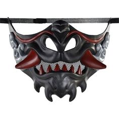 This anime-inspired dragon half mask features swirling details a pair of tusks and a row of sharp teeth. It's painted in a black gray and deep red color scheme giving it a dark and spooky look. Adult Anime Dragon Plastic Half Mask product details:  Approximately 7in wide x 6.1in tall Mesh layer to conceal nose and mouth cutouts Foam strip at nose bridge and chin for comfort Elastic strap Plastic and elastic Spot clean only One size fits most teens and adults Japanese Dragon Mask, Chinese Dragon Mask, Oni Demon Mask, Dragon Mouth, Teeth Mask, Demon Samurai, Chinese Mask, Japanese Hannya Mask, Dragon Half