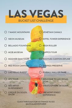 the las vegas bucket list is stacked high on top of each other in front of a desert landscape