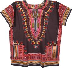 A free flowing cotton tunic top in Dashiki style print will get you that care-free hippie vibe this season.  This black tunic is printed in mainly red and pink Dashiki print - made with breathable 100% cotton fabric. #tlb #XLPlus #Pocket #vacationclothing #Printed #AfricanPrintTop #DashikiCottonTop #Plussizecottontop Casual Red Short Sleeve Tunic, Casual Black Tops With Batik Print, Multicolor Batik Print Short Sleeve Top, Multicolor Short Sleeve Tops With Batik Print, Black Bohemian Tops For Festivals, Red Relaxed Fit Top For Festival, Bohemian Tops With Graphic Print For Festivals, Patterned Short Sleeve Hippie Tops, Bohemian Red Graphic Print Tops