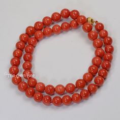 Thank you for coming in! Classic 18K solid gold necklace with Mediterranean Sardinia Coral sphere bead, no dye, 100% natural tomato red color. 49.8 grams~Our favorite color for coral! Manufactured in Italy, AAA quality! You'll get the necklace you see! SIZE of coral: Appr. 8.3mm-9mm Weight: 49.8 grams MATERIAL: 18k Solid gold, Natural coral Luxury Red Necklace With Polished Beads, Classic Coral Jewelry As Gift, Classic Coral Jewelry Gift, Elegant Red Coral Round Bead Necklace, Elegant Red Coral Round Bead Necklaces, Luxury Red Coral Necklaces, Classic Round Coral Jewelry, Luxury Red Coral Necklace, Elegant Red Coral Gemstone Necklace