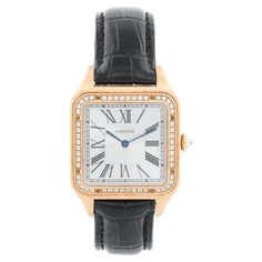 Cartier Santos Dumont Quartz 18k Rose Gold WJSA0016 4241 For Sale at 1stDibs Cartier Dumont, Rose Gold Cartier, Cartier Santos Dumont, Rose Gold Square, Cartier Santos, Bezel Diamond, Roman Numerals, 18k Rose Gold, Cartier