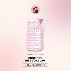 an advertisement for a diet coke can with a pink gingham pattern on it