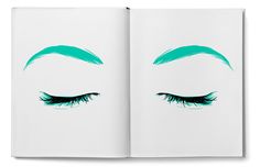 an open book with green eyelashes and long lashes on the pages, which are drawn to look like eyes