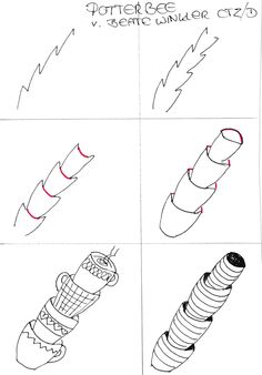 four different types of rockets are shown in this drawing lesson, which shows how to draw them