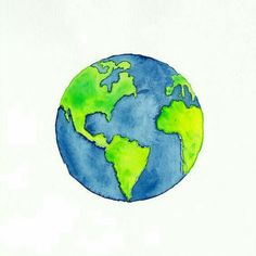 a drawing of the earth in green and blue