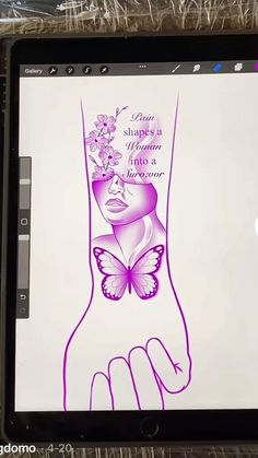 an image of a woman's foot with butterflies on it and the words, she is