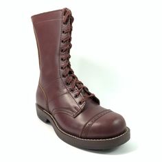 Maroon Tall Lace-Up Boots With Removable Insoles New With Tags No Box Screwed Heel Tight Seams 12 Hole Lace-Up Paratrooper Boots Slip And Oil Resistant Outsole Measurements Included In Photos Please See All Photos For Additional Visual Details. Paratrooper Boots, Jump Boots, Tall Lace Up Boots, Lace Up Boots, Boots Men, Men's Shoes, Shoe Boots, Tights, Lace Up