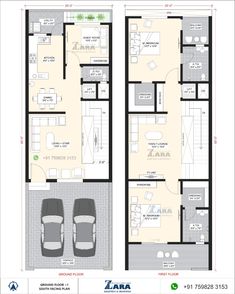 two story house plan with 2 car garages and 3 bedroom apartment floorplan