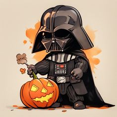 darth vader holding a jack o lantern