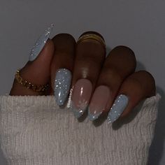 Blue Prom Nails, Blue Christmas Nails, Blue And Silver Nails, Hoco Nails, Light Blue Nails, Baby Blue Nails, Blue Acrylic Nails, Formal Nails, Prom Inspo