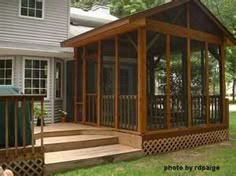 a screened in porch with steps leading up to it