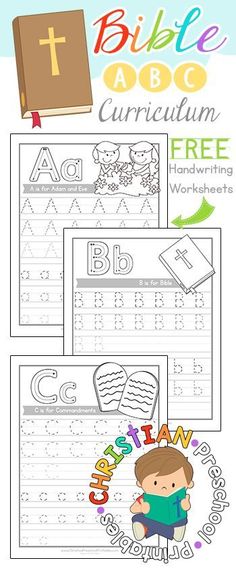 the printable bible abc and c worksheet is shown in three different colors