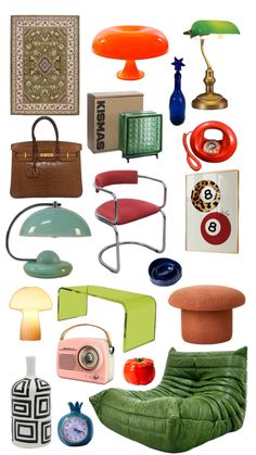 a collage of different types of furniture and lamps