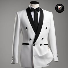 Modern Stylish White Black Lapel Double Breasted 2 Piece Suit for Men - Stylish, Tailored, and Versatile - Tailored Suit- Bespoke For Men ZF Item Include (Coat+  Pant) Fabric:- Imported, Premium Color:-White  Color Pants :- White Dry Clean Recommended The suit is for wedding, Party, Proms, and Many Occasions. We make the suit according to our Standard size chart, If you are not sure about your size/measurement,  please give your body measurement in inches, so we make perfect suit for you.  Jacke White Double Breasted Long Sleeve Suit For Formal Occasions, White Double Breasted Long Sleeve Formal Suit, Formal White Double Breasted Suit With Lapel Collar, Formal White Double-breasted Suit With Lapel Collar, White Double Breasted Business Suit With Long Sleeves, White Tailored Double-breasted Suit, White Double-breasted Tuxedo For Semi-formal Occasions, White Double-breasted Semi-formal Suit, Semi-formal White Double-breasted Suit