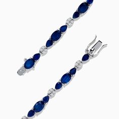 Effy Royale Bleu 14K White Gold Blue Sapphire and Diamond Bracelet Blue Polished Bracelet Jewelry, Timeless Blue Bracelet For Formal Occasions, Blue Polished Bracelet, Blue Polished Finish Bracelet, Formal Blue Bracelet With Polished Finish, Blue Bracelets With Polished Finish For Formal Occasions, Blue Diamond Bracelet For Formal Occasions, Elegant Blue Jewelry With Jubilee Bracelet, Timeless Blue Round Bracelets