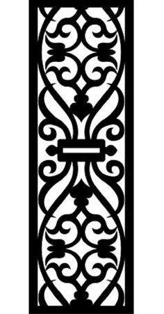 a decorative iron screen with an ornate design on the front and back panel, in black