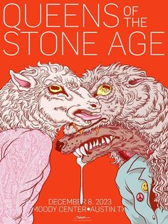 the poster for queens of the stone age, which features an image of a woman and a wolf