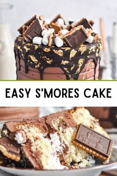 an easy s'mores cake with chocolate and marshmallows on top