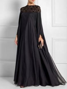 Batwing Sleeves Loose Jacquard See-Through Solid Color Split-Joint Three-Dimensional Flower Round-Neck Maxi Dresses BLACK-L Sukienki Maksi, Urban Party, Plus Size Evening Gown, Abaya Design, Plus Size Gowns, Evening Dresses Online, Cheap Evening Dresses, Mode Abaya, Abaya Designs