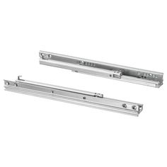 pair of stainless steel door hinges on white background