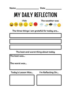 the daily reflection worksheet for students to use in their writing and reading skills