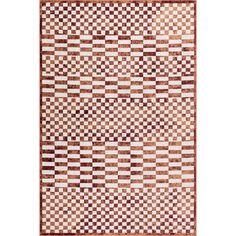 a brown and white rug with squares on it