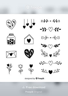 various hand drawn hearts and arrows