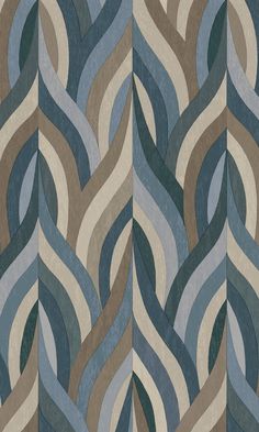 an abstract design in blue, brown and beige colors with wavy lines on the sides