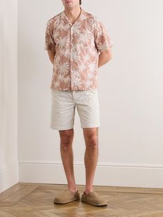 Hartford draws inspiration from the relaxed spirit of California and the Hamptons. This shirt is made from breathable cotton that's printed with palm trees and has a relaxed convertible collar. Relaxed Fit Palm Tree Print Shirt For Spring, Tropical Palm Tree Print Shirt In Relaxed Fit, Tropical Style Relaxed Fit Cotton Camp Shirt, Collared Tops With Palm Tree Print And Relaxed Fit, Relaxed Fit Short Sleeve Shirt With Palm Tree Print, Summer Camp Shirt With Palm Tree Print Relaxed Fit, Collared Top With Palm Tree Print In Relaxed Fit, Relaxed Fit Cotton Shirt With Palm Tree Print, Relaxed Fit Collared Top With Palm Tree Print