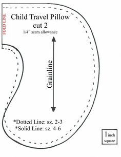 the child travel pillow pattern is shown with measurements for each side and bottom line on it