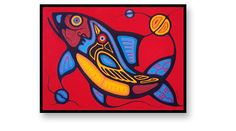 a painting of a fish on a red background