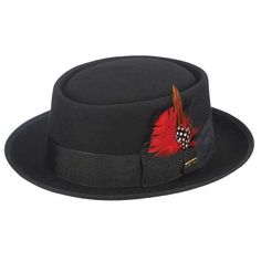 Scala Encore - Structured Wool Felt Pork Pie Hat - Hatcountry Fitted Red Felt Hat With Curved Brim, Fitted Black Wool Hat Bands, Classic Fitted Six-panel Felt Hat, Vintage Wool Six-panel Fitted Hat, Red Felt Hat With Curved Brim, One Size, Pork Pie Hat, Silent Film Stars, Jazz Music, Silent Film