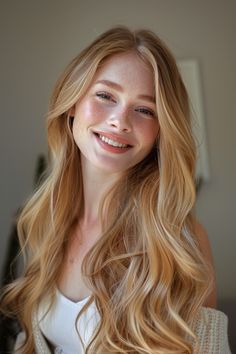 Stay stylish with these top blond hair color trends that promise to keep your look fresh and contemporary. Strawberry Blonde Transformation, Different Shades Of Strawberry Blonde, Strawberry Blonde Hair Blonde Highlights, Golden Blonde Hair Pale Skin, Ashy Brown Lowlights, Girl With Strawberry Blonde Hair, Warm Strawberry Blonde Hair, Golden Strawberry Blonde Hair, Blonde Hair With Brown Lowlights