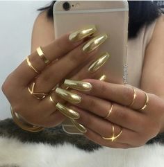 Gold Chrome Nails, Golden Nails, Chrome Nails Designs, Dope Nails, Chrome Nails, Square Nails, Gold Nails, Gorgeous Nails, Green Nails