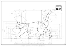 a paper cut out of a cat with measurements for it's body and tail