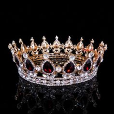 5cm High Ruby Red Sparkling Crystal Gold King Crown Wedding Prom Party Pageant | eBay Gold King Crown, Quinceanera Crown, Crown Drawing, Crown Aesthetic, Beaded Crown, Crown For Women, Red Crown, King Crown, Beautiful Tiaras