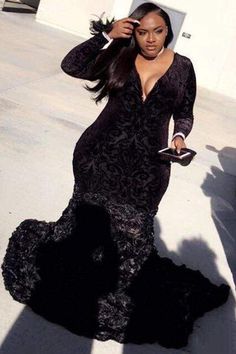 Black V-neck Mermaid Dress For Prom, Prom Dresses Plus, Prom Dresses Plus Size, Black Prom Dress Short, Black Lace Prom Dress, Velvet Evening Gown, Long Sleeve Evening Gowns, Prom Girl Dresses, Plus Size Prom