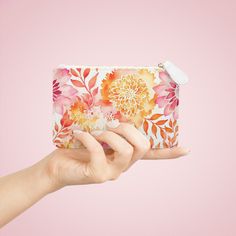 Pink and Orange Watercolor Florals - Mini Clutch Bag 6.3” x 4” White Daily Use Coin Purse Clutch, Rectangular Everyday Clutch, Trendy Rectangular Phone Bag Gift, Trendy Rectangular Phone Bag Perfect For Gifts, Trendy Rectangular Phone Bag As Gift, Trendy Rectangular Phone Bag As A Gift, Personal Use Coin Purse Clutch, Handheld Wallets With Cell Phone Pocket For Gift, Rectangular Coin Purse With Removable Pouch