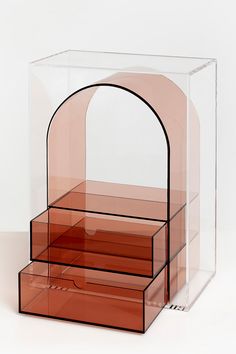 Add a modern artistic touch to your space with this two-tone mauve and clear acrylic organizer. Features two pull-out drawer compartments for organizing office supplies or vanity accessories. Non-slip rubber feet attached on the bottom. Mult-use organizer for desktop or vanity Two-tone mauve and clear acrylic 2 pull-out drawer compartment Rubber feet to keep from slipping Acrylic Organizer Ideas, Pink Cubicle, Acrylic Furniture Decor, Minimal Modern Decor, Organizing Office Supplies, Organizing Office, Pink Shelves, Modern Home Accessories, Vanity Organizer