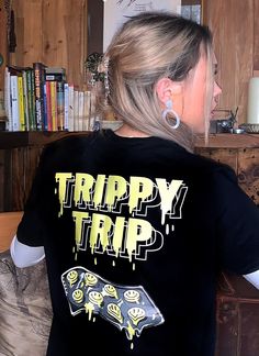 Trippy Trip Tee! Great for all parties and defo stand out at raves! People love them. Made from the highest quality! Machine washable! All sizes available Trendy T-shirt With Heat Transfer Vinyl For Streetwear, Trendy Halloween Concert T-shirt, Trendy Halloween Festival Tops, Summer Rave T-shirt For Music Festival, Fun Crew Neck Tops For Music Festival, Trendy T-shirt For Music Festival, Summer Streetwear Top With Vinyl Detail, Unisex Fun Tops For Streetwear, Halloween Rave Tops With Graphic Print