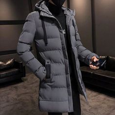 Winter Hooded Padded Thick Long Mens Jacket Coat Men Winter Jacket, Long Puffer Jacket, Outwear Fashion, Mens Down Jacket, Men's Windbreaker, Parka Style, Trendy Jackets, Long Parka, Winter Parka