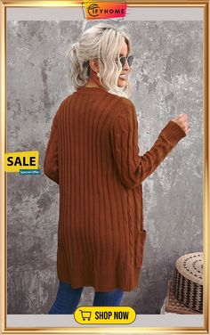 Brown Button Pocket Knit Cardigan Knit Cardigan, On Sale, Knitting, Free Shipping