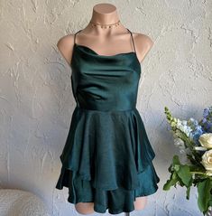 Can we hear a little commotion for this JADE Beauty! 💚👏🏼This romper is the perfect season fit! Look at that strappy back detail.. 😍~ Tap to shop! Mon Cheri, Cowl Neckline, Ball Dresses, Selfies, Halter Dress, Tap, Jade, In Love, Rompers