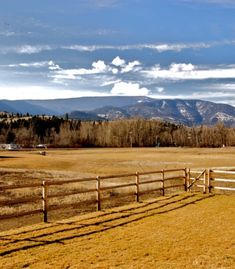 an open field with mountains in the background